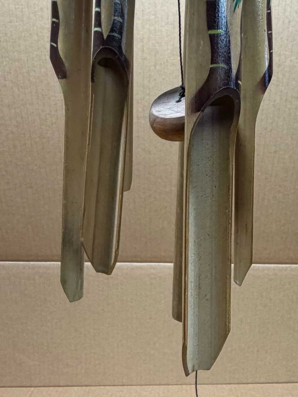 Handcrafted Bamboo Wind Chime - Natural, Brown with green palm trees
